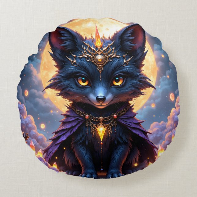 Nyx – Guardian of the Moonlight.  Round Cushion (Front)