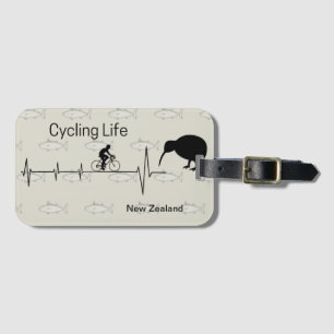 NZ Cycling Heartbeat Kiwi Bird Fish Pattern Custom Luggage Tag