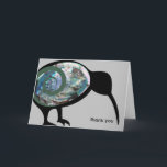 NZ KIWI BIRD PAUA FERN KORU NEW ZEALAND GREEN  THANK YOU CARD<br><div class="desc">Silhouette of a New Zealand kiwi bird in black adorned with a sparkly, shiny, blue, green pāua shell colour body overlaid with a curved green fern koru. Kiwi, paua, and fern korus are popular in NZ art, as is the colours black and green. There is custom text on this NZ...</div>