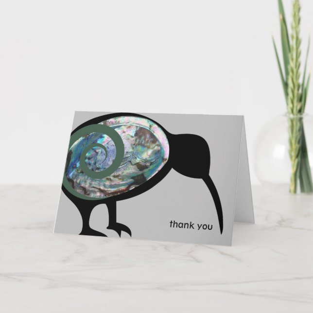 NZ KIWI BIRD PAUA FERN KORU NEW ZEALAND GREEN  THANK YOU CARD (Front)