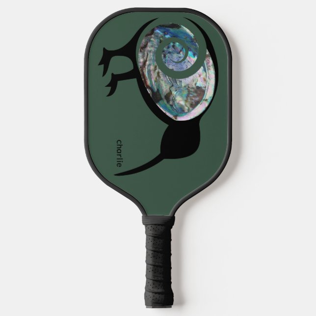 NZ KIWI BIRD PAUA NEW ZEALAND GREEN BROWN CUSTOM PICKLEBALL PADDLE (Front)