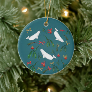 O Christmas Beluga Whale Illustration Pattern   Ceramic Tree Decoration