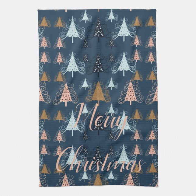 O Christmas Trees (Blue) Tea Towel (Vertical)