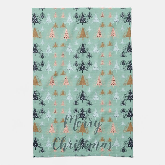 O Christmas Trees (Green) Tea Towel (Vertical)