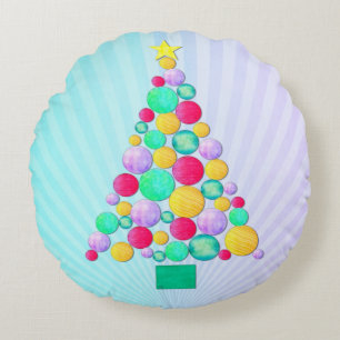 O Christmas Whimsey Folk Art Round Cushion