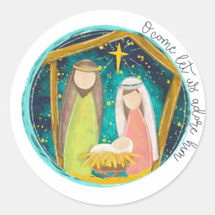 O Come Let Us Adore Him Classic Round Sticker