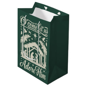 O Come Let Us Adore Him Nativity Scene Christian Medium Gift Bag