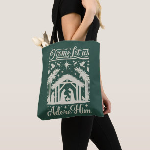 O Come Let Us Adore Him Nativity Scene Christian Tote Bag