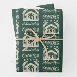 O Come Let Us Adore Him Nativity Scene Christian Wrapping Paper Sheet