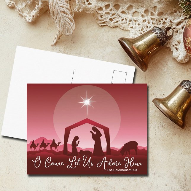 O Come Let Us Adore Him Nativity Scene Christmas Holiday Postcard (Creator Uploaded)