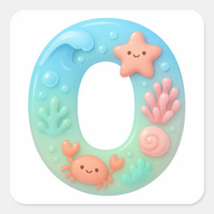 "O" Cute Letter - Underwater Sea Creature  Square Sticker
