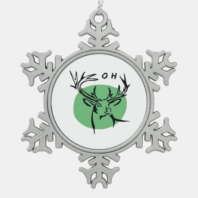 O Dear O Dear Green Minimal Modern Design  Snowflake Pewter Christmas Ornament (Front)