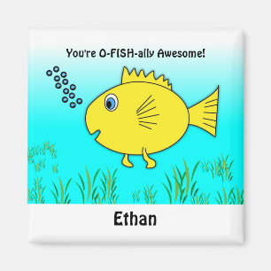 O-Fish-ally Awesome with Name Cartoon Goldfish Magnet