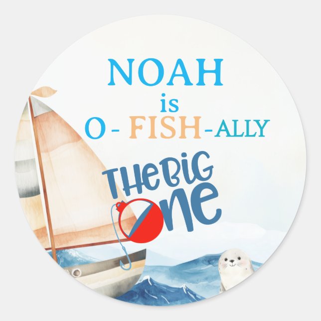 O-Fish-Ally Big One Birthday Invitation Classic Round Sticker (Front)