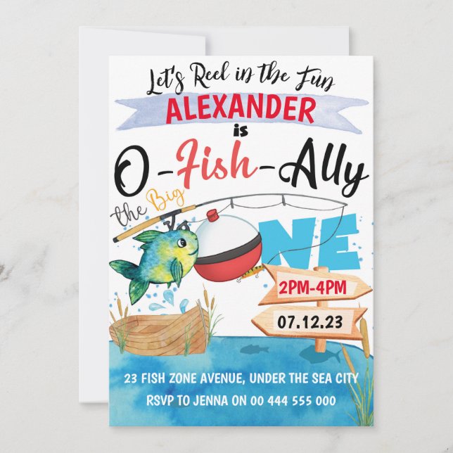 O-Fish-Ally Big One Fishing 1st Birthday Boy Invitation (Front)