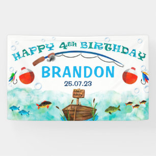 O-fish-ally fishing themed 4th birthday backdrop banner