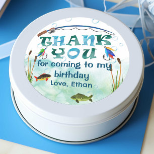 O-fish-ally, fishing themed thank you favours classic round sticker
