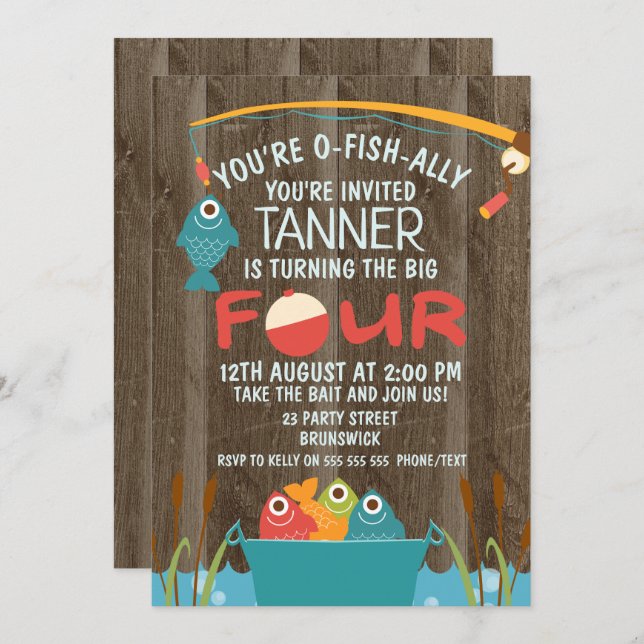 O-Fish-ally  Four Fishing Birthday Invitation (Front/Back)