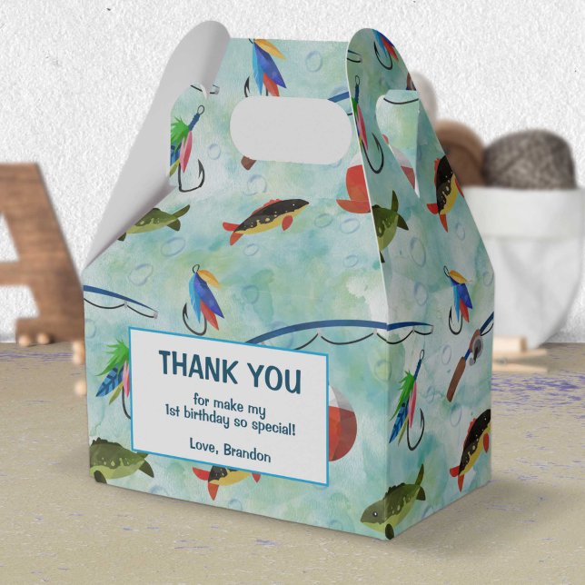 O-fish-ally gone fishing little fisherman birthday favour box (Fishing themed, o fish ally one, birthday favor box.)