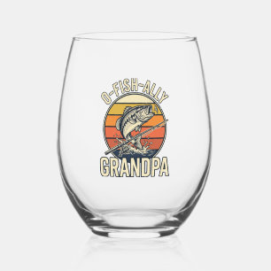 O-Fish-Ally Grandpa Fishing Vintage Shirt Design_1 Stemless Wine Glass