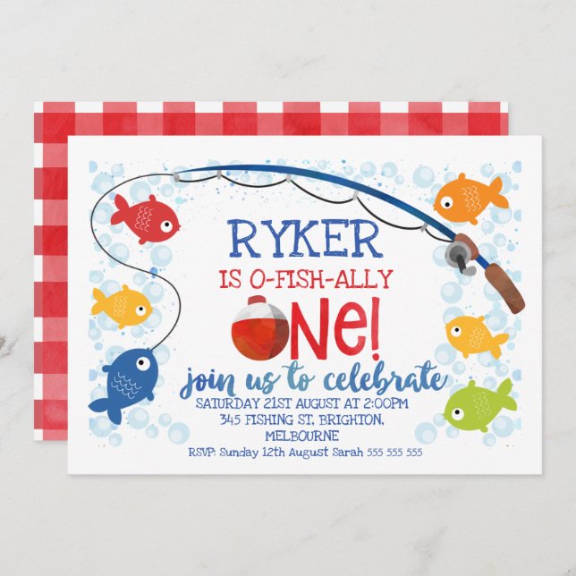 O-fish-ally one bobber birthday invitation (Front/Back)