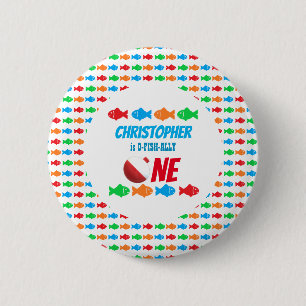O-Fish-Ally One Fishing 1st Birthday 6 Cm Round Badge