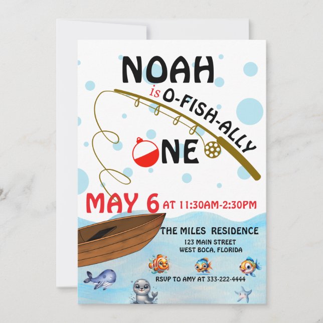 O-fish-ally one Fishing 1st Birthday Invitation (Front)