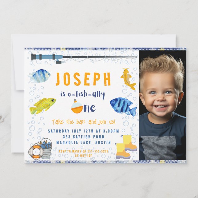 O Fish Ally One Fishing 1st Birthday Photo Invitation (Front)