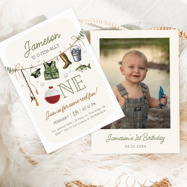 O-fish-ally One Fishing 1st Birthday Photo Invitation (Creator Uploaded)