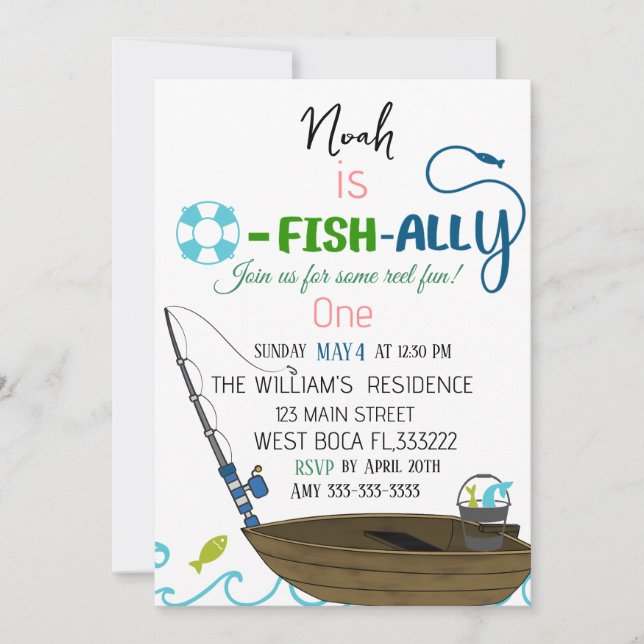 O-Fish-Ally One Fishing  Birthday invitation (Front)
