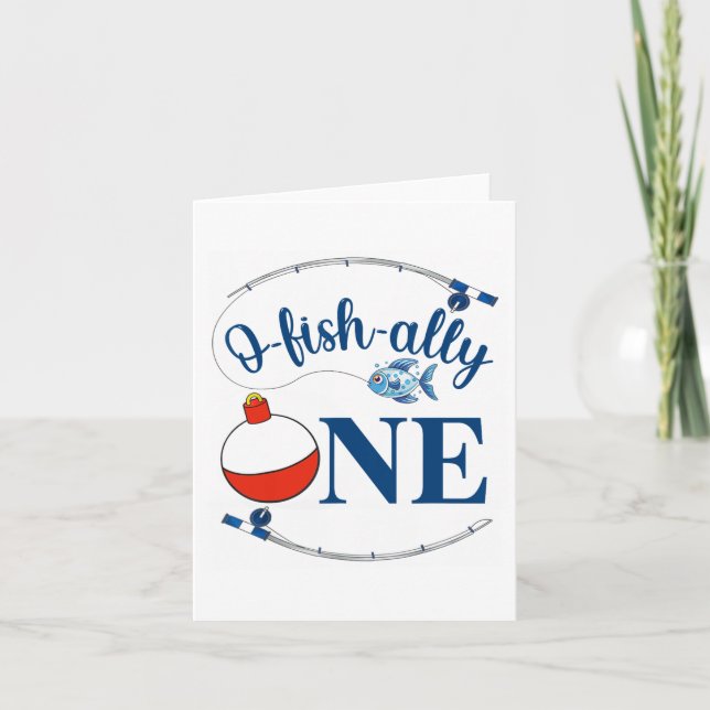 O-fish-ally One Fishing Boy First Birthday Ofishal Card (Front)