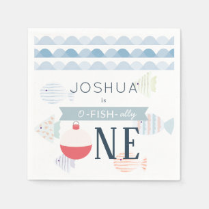 O-fish-ally One Fishing Boy White Birthday  Napkin