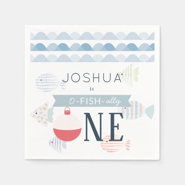 O-fish-ally One Fishing Boy White Birthday  Napkin (Front)