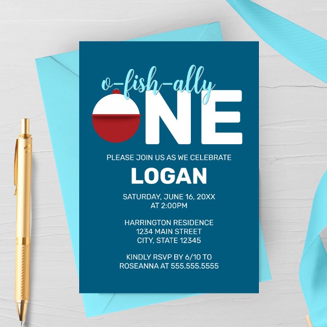 O-Fish-ally One Minimalist Birthday Party Invitation (Creator Uploaded)