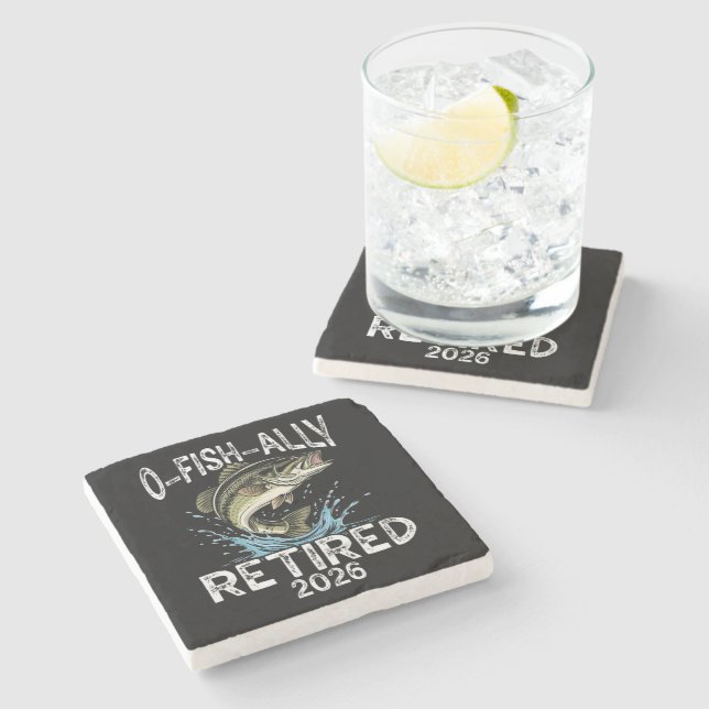 O-Fish-Ally Retired 2026 Humour Funny Stone Coaster (Side)