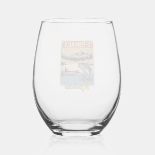 O-Fish-Ally Retired Vintage Fishing Shirt Design_1 Stemless Wine Glass