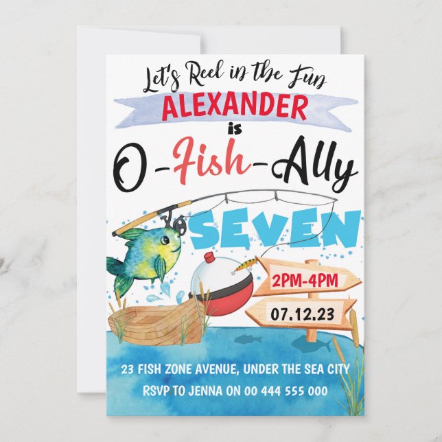 O-Fish-Ally Seven Fishing 7th Birthday Boy Invitation (Front)
