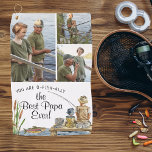 O-Fish-Ally The Best Papa | 3 Photo Fishing Towel<br><div class="desc">Featuring a charming watercolor fishing scene of a little boy with his dad or grandfather fishing on the dock. Add three of your own photos as well. The perfect birthday, or father's day gift for any man who loves cool fishing gadgets and gear! Easily personalise this design with your own...</div>