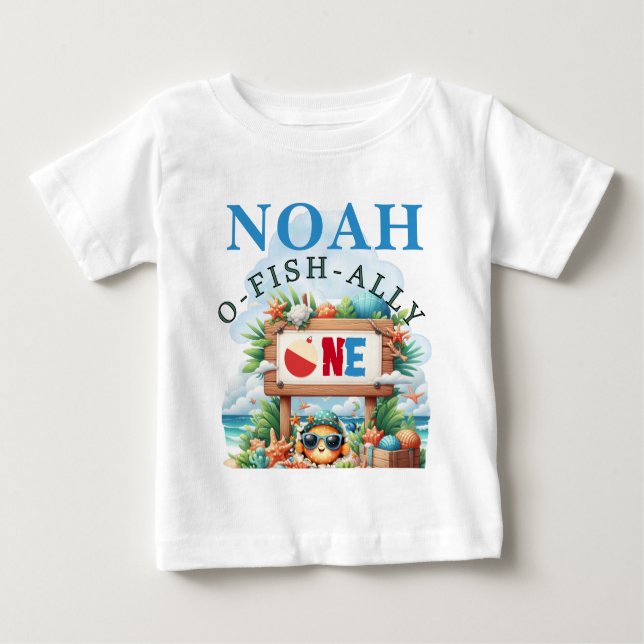 O-Fish-Ally The Big One Fishing Birthday Baby T-Shirt (Front)