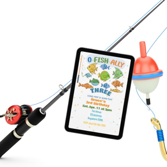 O-Fish-Ally Three, Colorful Fishing 3rd Birthday Invitation (Creator Uploaded)