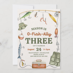 O-Fish-Ally Three Fishing Birthday Invitation