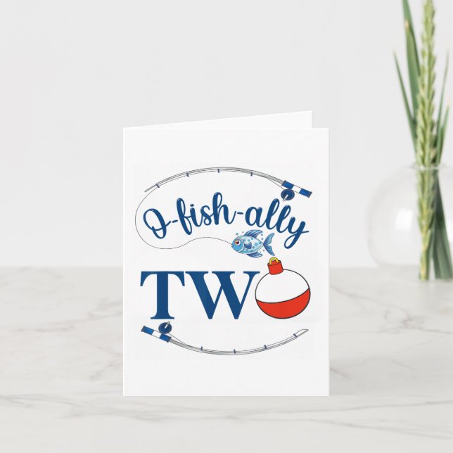O-fish-ally Two Fishing Boy Second Birthday Ofisha Card (Front)
