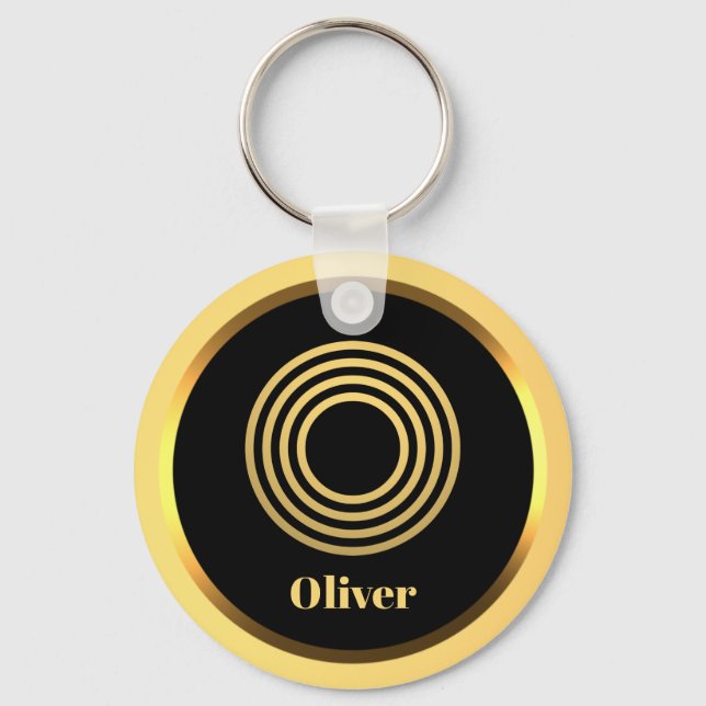 O Gold Monogrammed Letter Personalised Key Ring (Front)
