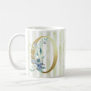 O,  golden initial blue and white stripes coffee mug
