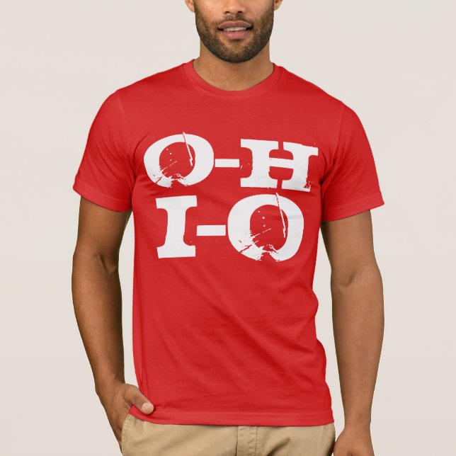 O-H I-O Ohio, Funny Cool Red and White Grunge T-Shirt (Front)