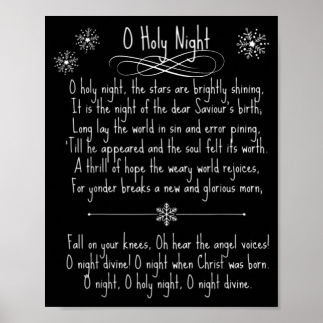 O Holy Night Christmas Carol Music Song Lyrics Tex Poster (Front)