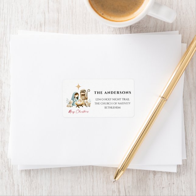 O Holy Night Christmas Nativity Scene Address Label (Insitu)