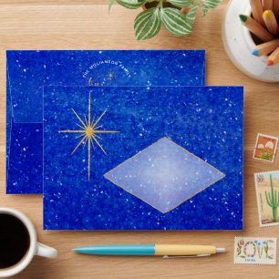 O Holy Night Gold Star Blue Return Address Envelope