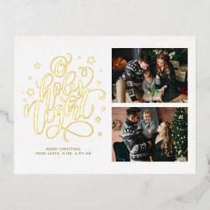 O Holy Night Hand Lettered Custom Photo Holiday Foil Invitation Postcard