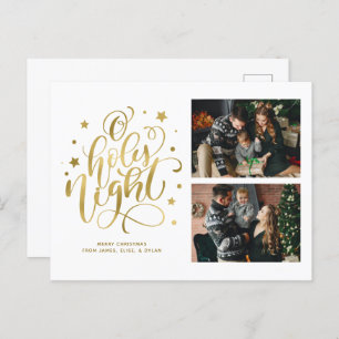 O Holy Night Hand Lettered Custom Photo Holiday Postcard